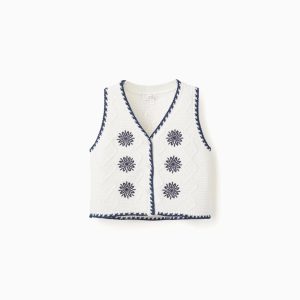 Chaleco Punto Flores Bordadas Blanco/Azul Zippy